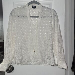 INC International Concepts Women's Cream Eyelet Blouse